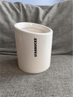 Starbucks Ceramic Coffee Scoop Utensil Holder Tool Crock 12oz White Logo 2012